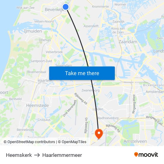 Heemskerk to Haarlemmermeer map