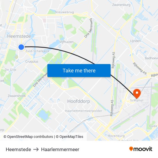 Heemstede to Haarlemmermeer map