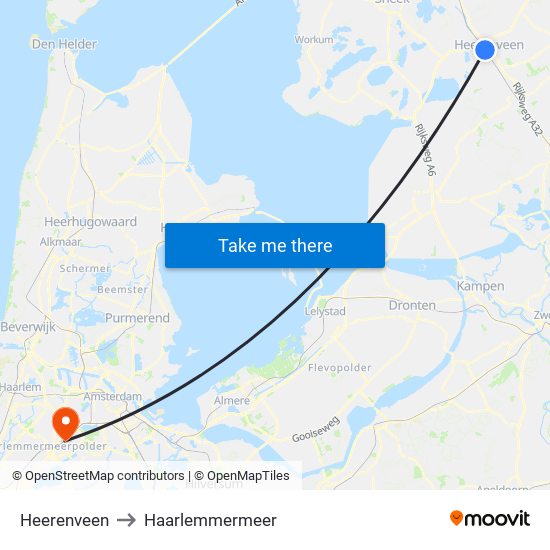 Heerenveen to Haarlemmermeer map