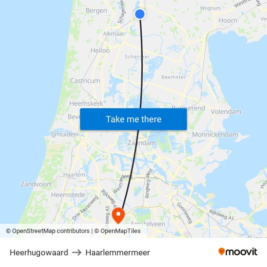 Heerhugowaard to Haarlemmermeer map