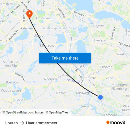 Houten to Haarlemmermeer map