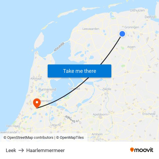 Leek to Haarlemmermeer map