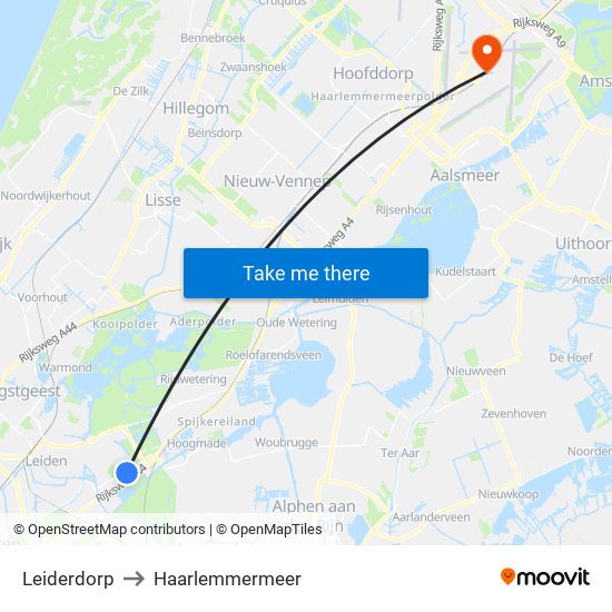 Leiderdorp to Haarlemmermeer map