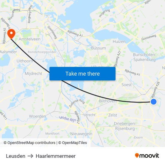 Leusden to Haarlemmermeer map