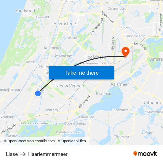 Lisse to Haarlemmermeer map