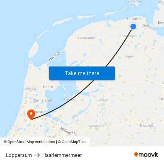 Loppersum to Haarlemmermeer map