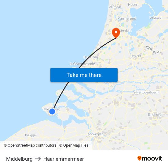 Middelburg to Haarlemmermeer map