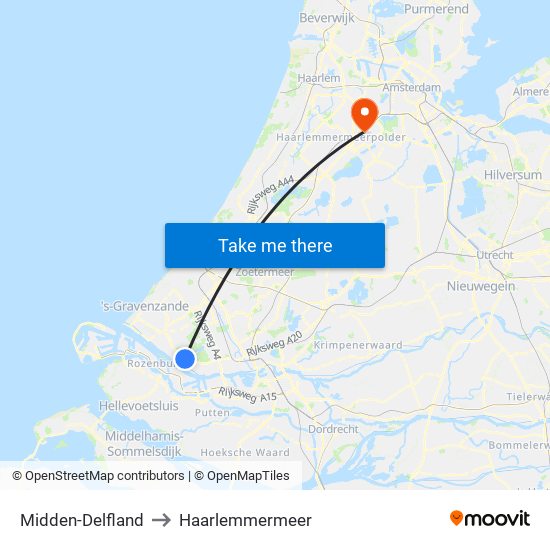 Midden-Delfland to Haarlemmermeer map