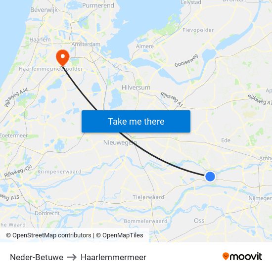 Neder-Betuwe to Haarlemmermeer map