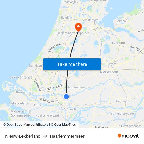 Nieuw-Lekkerland to Haarlemmermeer map