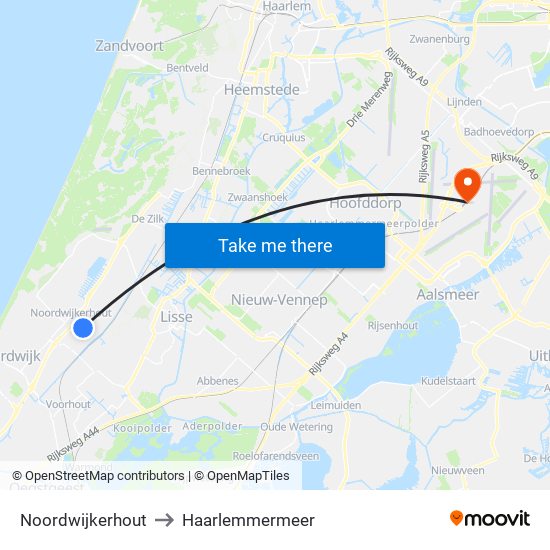 Noordwijkerhout to Haarlemmermeer map