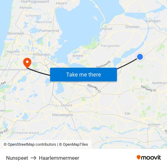 Nunspeet to Haarlemmermeer map