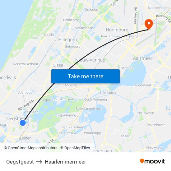 Oegstgeest to Haarlemmermeer map