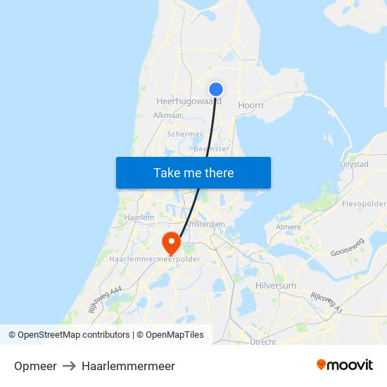 Opmeer to Haarlemmermeer map