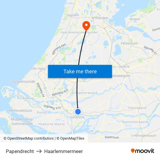 Papendrecht to Haarlemmermeer map