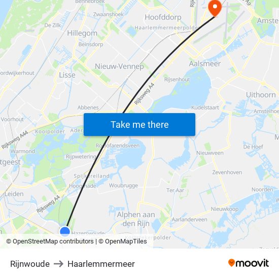 Rijnwoude to Haarlemmermeer map