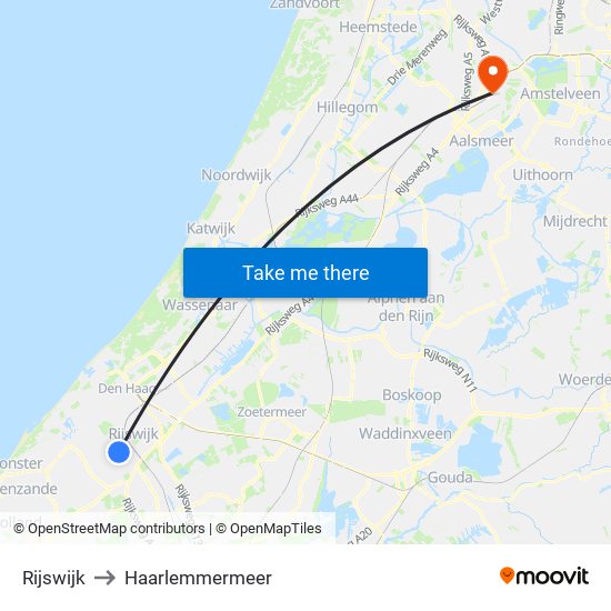 Rijswijk to Haarlemmermeer map