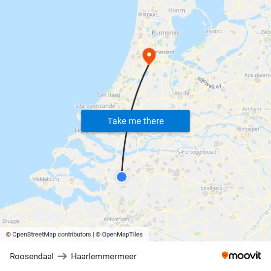Roosendaal to Haarlemmermeer map