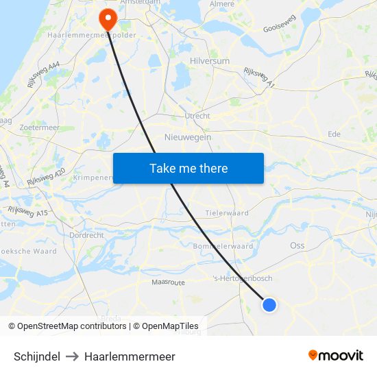 Schijndel to Haarlemmermeer map