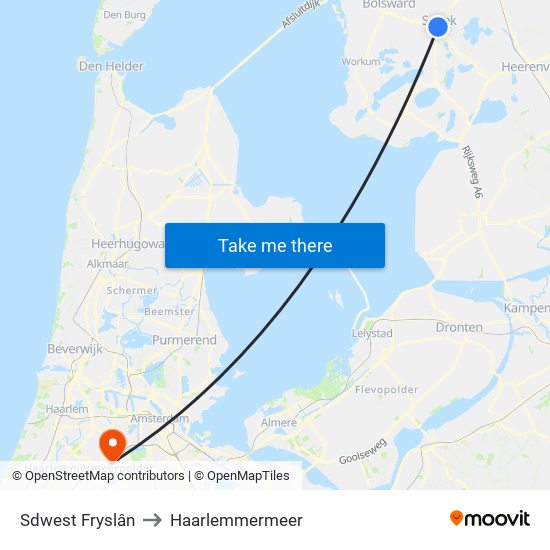 Sdwest Fryslân to Haarlemmermeer map