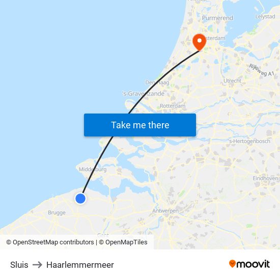 Sluis to Haarlemmermeer map