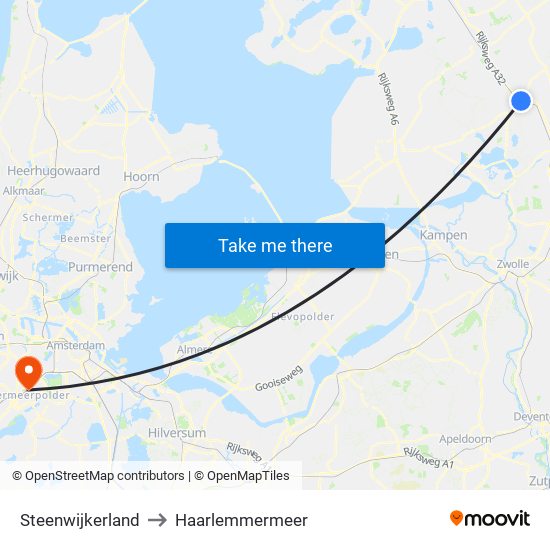 Steenwijkerland to Haarlemmermeer map