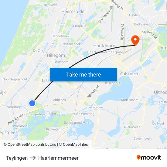 Teylingen to Haarlemmermeer map