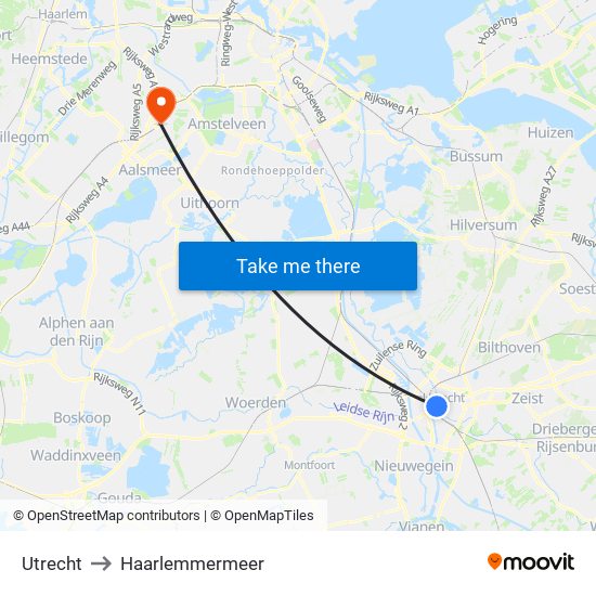 Utrecht to Haarlemmermeer map