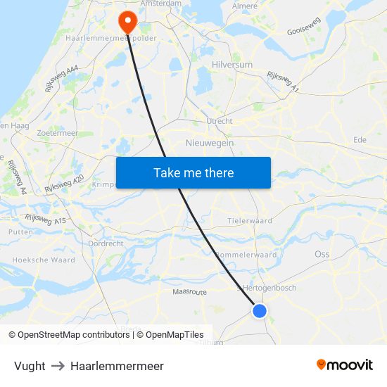 Vught to Haarlemmermeer map