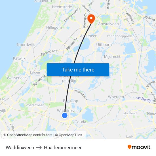 Waddinxveen to Haarlemmermeer map