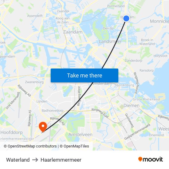 Waterland to Haarlemmermeer map