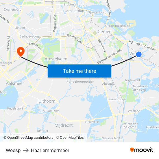 Weesp to Haarlemmermeer map