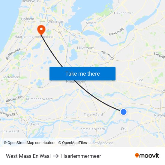 West Maas En Waal to Haarlemmermeer map