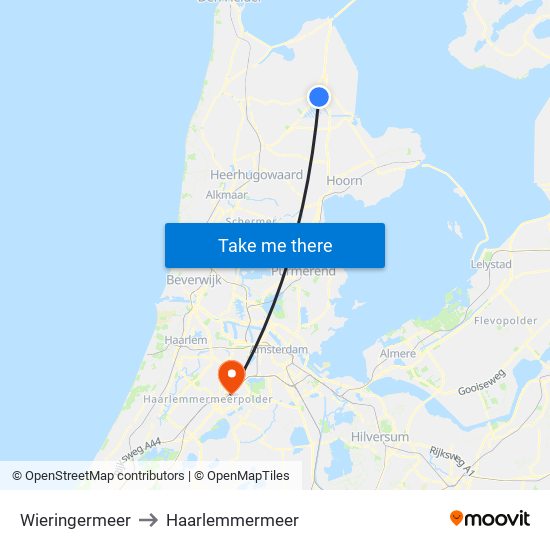 Wieringermeer to Haarlemmermeer map