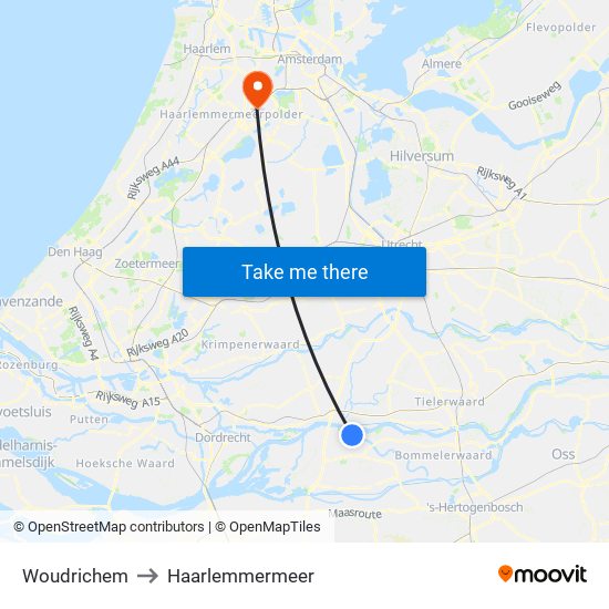 Woudrichem to Haarlemmermeer map