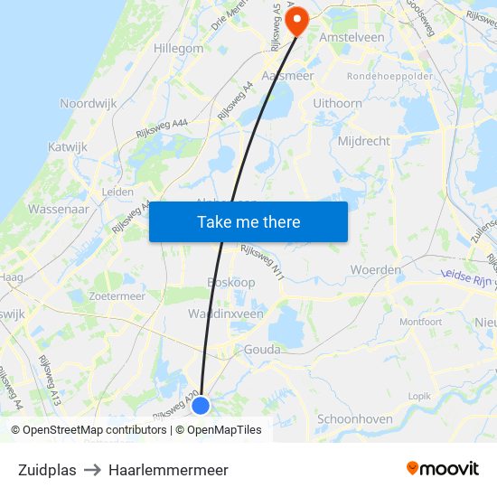 Zuidplas to Haarlemmermeer map