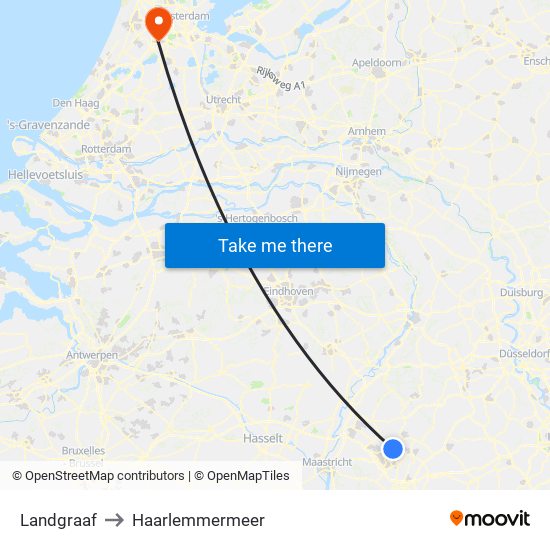 Landgraaf to Haarlemmermeer map