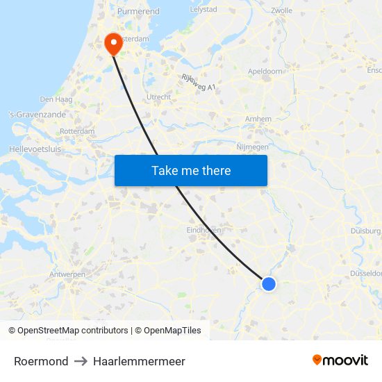 Roermond to Haarlemmermeer map