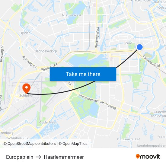 Europaplein to Haarlemmermeer map