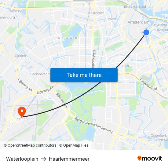 Waterlooplein to Haarlemmermeer map