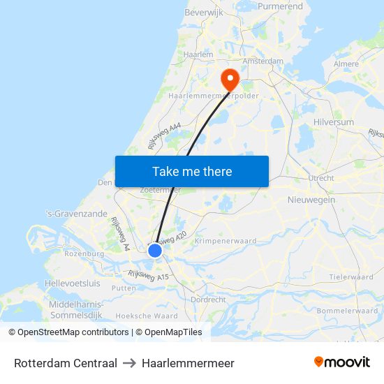 Rotterdam Centraal to Haarlemmermeer map