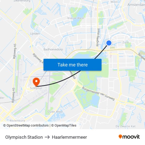 Olympisch Stadion to Haarlemmermeer map