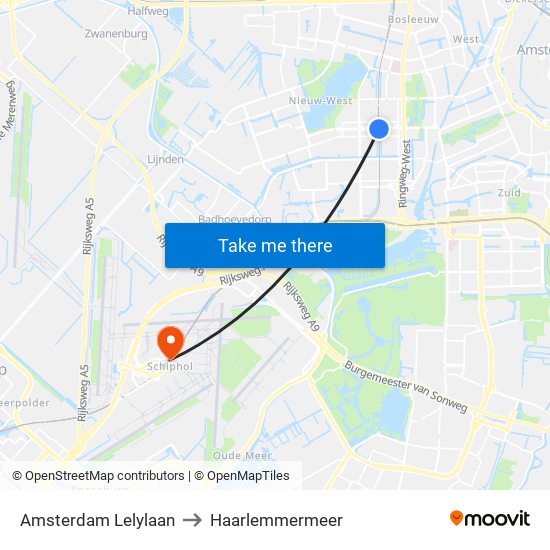 Amsterdam Lelylaan to Haarlemmermeer map