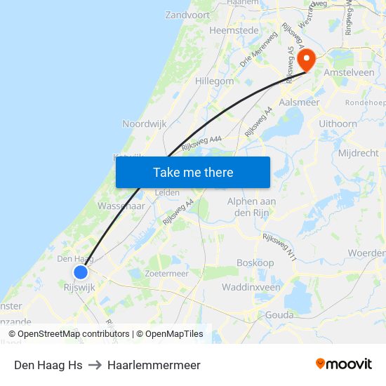 Den Haag Hs to Haarlemmermeer map