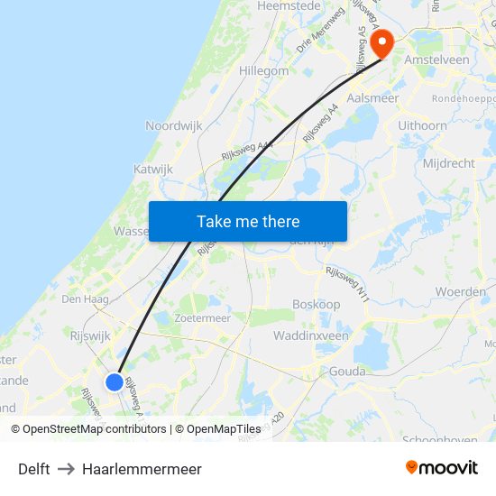 Delft to Haarlemmermeer map