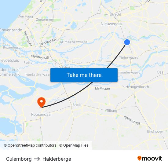 Culemborg to Halderberge map