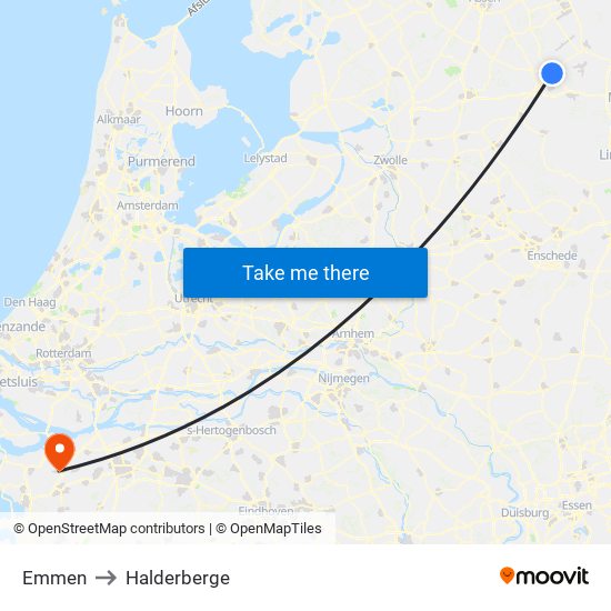 Emmen to Halderberge map