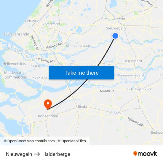 Nieuwegein to Halderberge map