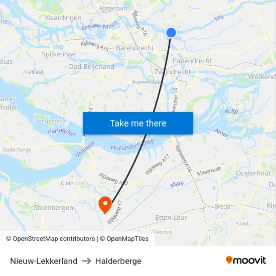 Nieuw-Lekkerland to Halderberge map