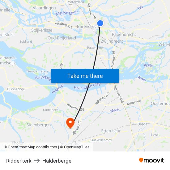 Ridderkerk to Halderberge map